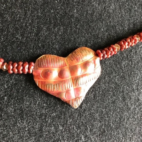 Vintage Copper Heart Choker Necklace Swarovksi Crystal Beads Approx 15” Toggle - Picture 5 of 8